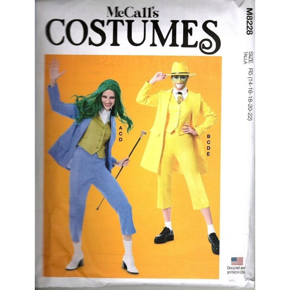 McCalls M8228 Misses Costume The Joker, The Mask Pattern New Size 14 to 22